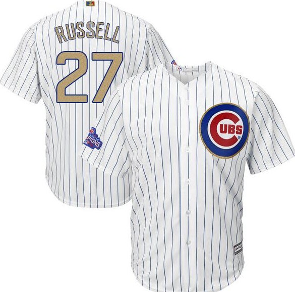 2017 Chicago Cubs 27 Addison Russell Gold Program White Cool men Baseball Jerseys