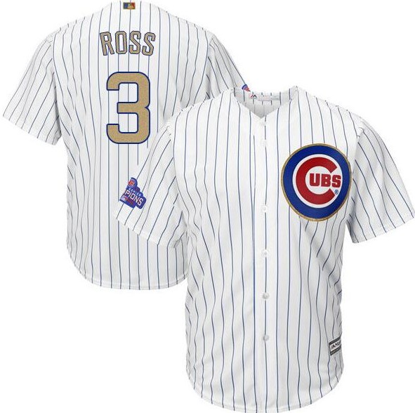 2017 Chicago Cubs 3 David Ross Gold Program White Cool men Baseball Jersey