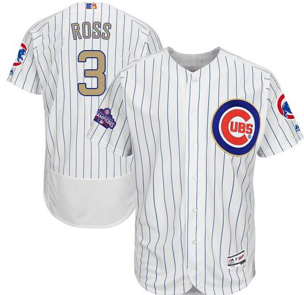 2017 Chicago Cubs 3 David Ross Gold Program White Cool men Baseball Jerseys