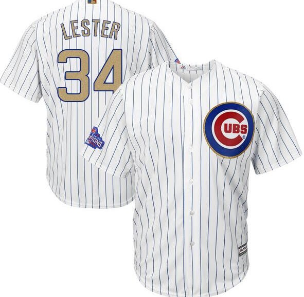 2017 Chicago Cubs 34 Jon Lester  Gold Program White Cool men Baseball Jerseys