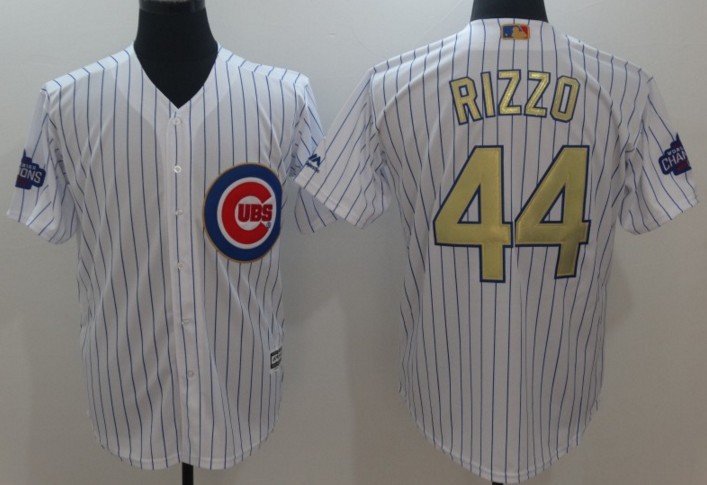 2017 Chicago Cubs 44 Anthony Rizzo Gold Program White Cool men Baseball Jersey