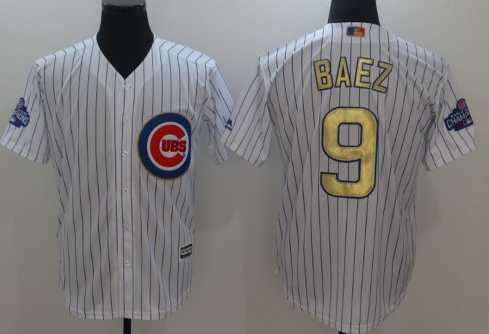 2017 Chicago Cubs 9 Javier Baez Gold Program White Cool men Baseball Jersey