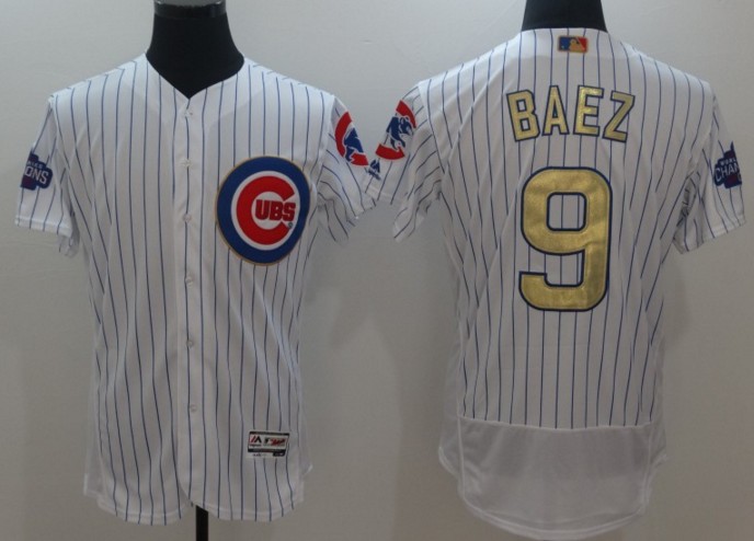 2017 Chicago Cubs 9 Javier Baez Gold Program White Cool men Baseball Jerseys