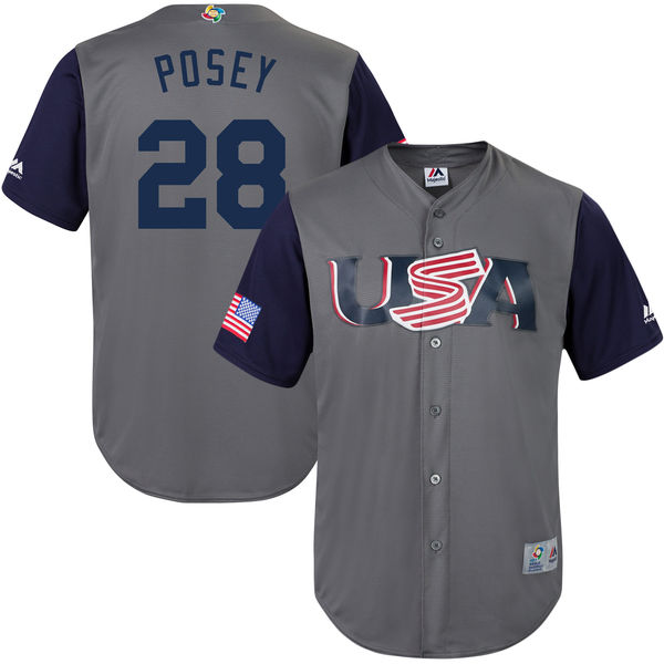 28 Buster Posey grey blue men 2017 World Baseball Classic Team Jersey