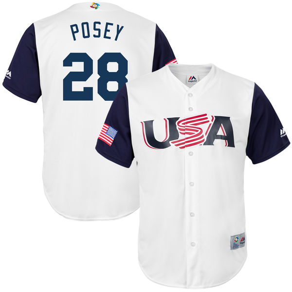 28 Buster Posey white blue men 2017 World Baseball Classic Team Jersey