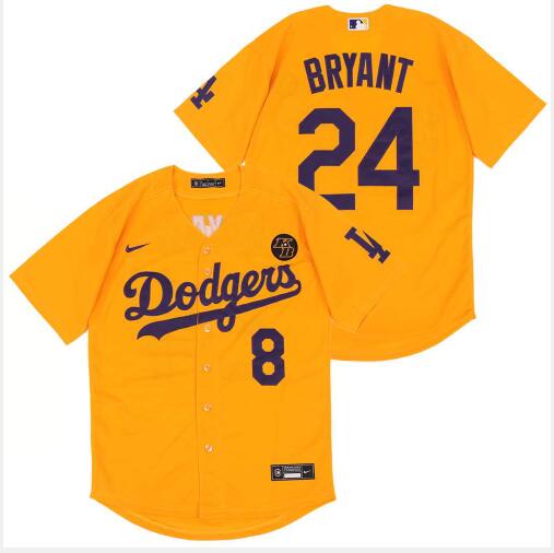 Men's Los Angeles Dodgers Yellow/Gold  Kobe Bryant  Stitched MLB Cool Base Nike Jersey
