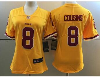 Washington Redskins 8 Kirk Cousins yellow women nfl football jersey