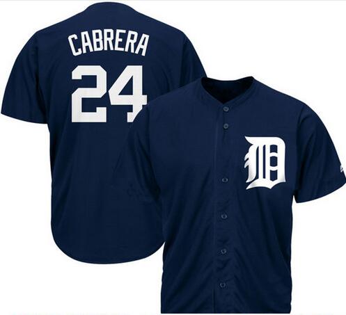 2017 Men's Miguel Cabrera #24 Majestic Navy Alternate Cool Base Player Jersey Embroidery Logos