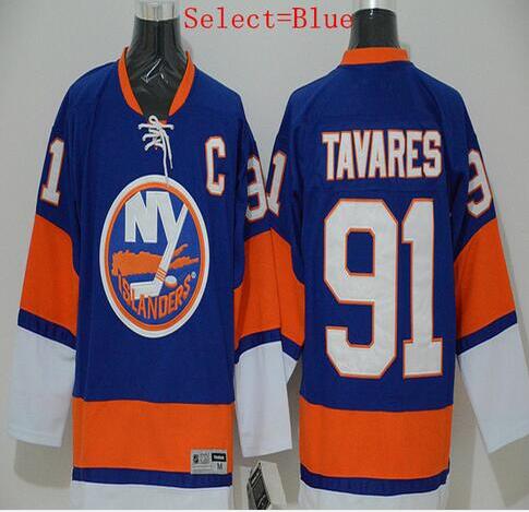 Men's Islanders # 91 John Tavareshigh quality embroidery Hockey Jersey-001
