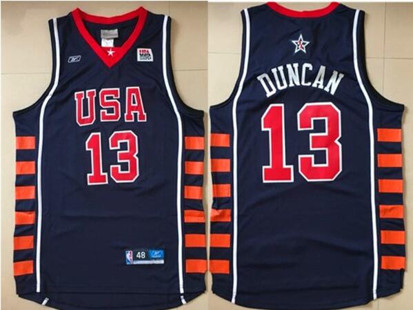 Men Dream Team USA  13 Duncan Basketball jersey