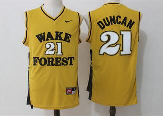 Wake Forest Demon Deacons 21 Tim Duncan Yellow College Jersey