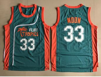 Flint Tropics 33 Jackie Moon Teal Semi Pro Movie Stitched Basketball Jersey