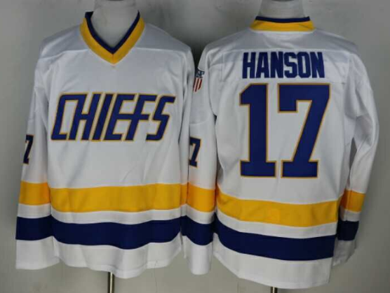 The Movie Charlestown Chiefs 17 Steve Hanson White Movie Hockey Jersey