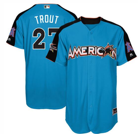 Men's American League Mike Trout Majestic Blue 2017 MLB All-Star Game Authentic Home Run Derby Jersey