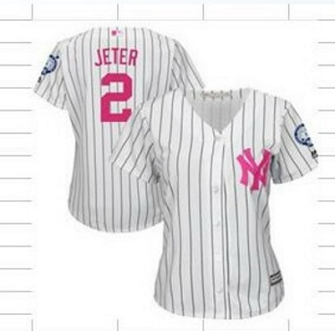 women New York Yankees 2 Derek Jeter white Majestic baseball Jerseys