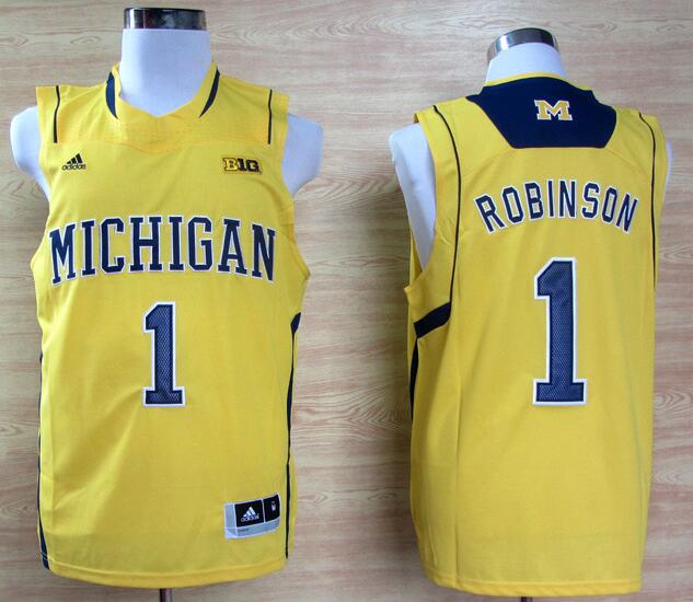 Adidas Glenn Robinson Michigan Wolverines #1 10 Patch Yellow Basketball NCAA Jerseys