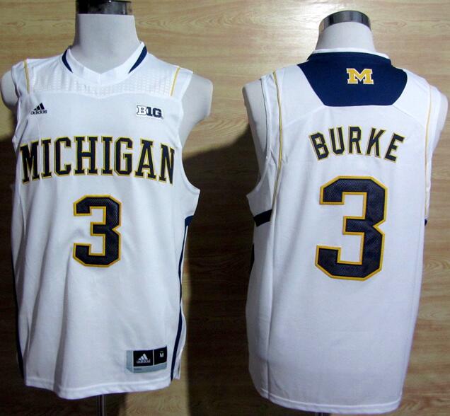 Adidas Trey Burke Michigan Wolverines #3 10 Patch White Basketball NCAA Jerseys