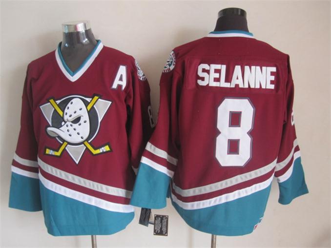 Anaheim Ducks 8 Teemu Selanne red skyblue Stitched men nhl hockey jerseys