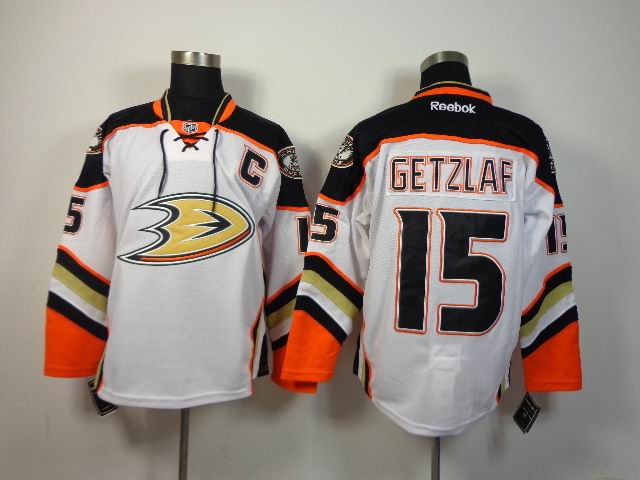 Custom Anaheim ducks 15 Ryan Getzlaf white reebokmen ice hockey nhl jerseys patch