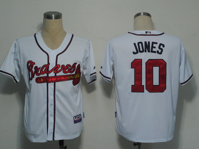 Atlanta Braves 10 Chipper Jones White mlb baseball jersey
