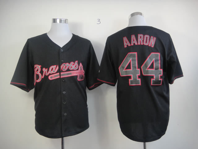 Atlanta Braves 44 Hank Aaron Black MLB Jerseys