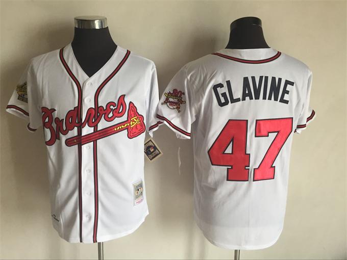 Atlanta Braves 47 Tom Glavine white throwback baseball mlb Jerseys