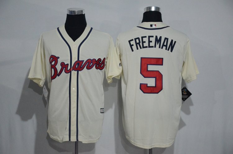 Atlanta Braves 5 Freddie Freeman Cream Stitched men baseball mlb Jersey