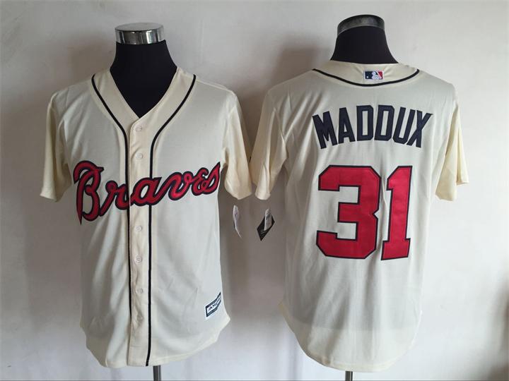 Atlanta Braves Greg Maddux 31 Beige Mejestic men baseball mlb jerseys