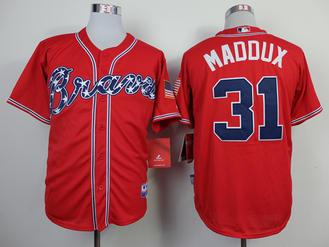 Atlanta Braves Greg Maddux 31 red men baseball mlb jerseys 75th patch