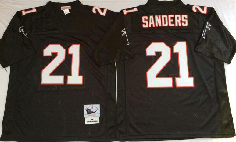 Custom Atlanta Falcons 21 Deion Sanders men Black Throwback nfl football Jersey