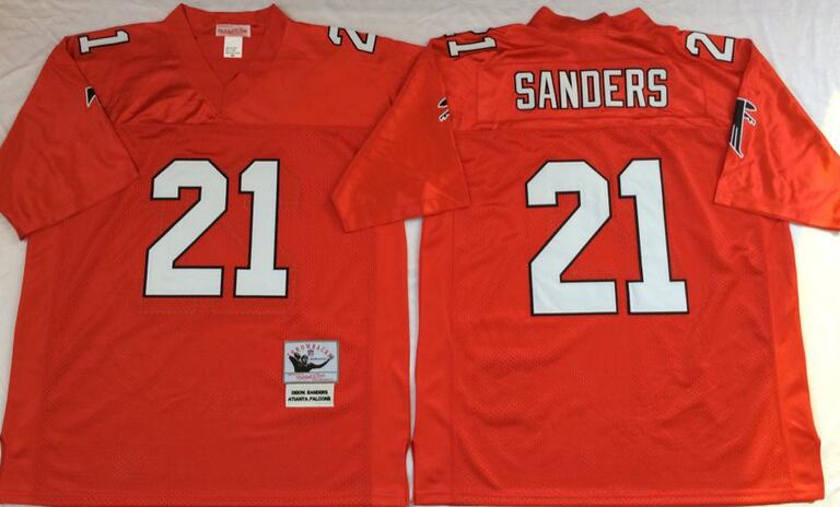 Atlanta Falcons 21 Deion Sanders men red Throwback nfl football Jersey