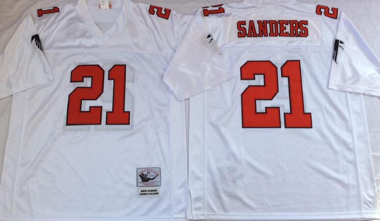 Atlanta Falcons 21 Deion Sanders men white Throwback nfl football Jersey