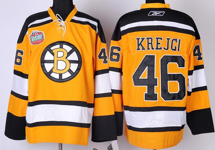 Boston Bruins 46 David Krejci Yellow men ice hockey nhl jerseys