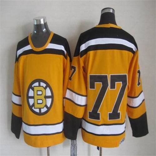 Boston Bruins 77 Ray Bourque yellow CCM hockey jerseys