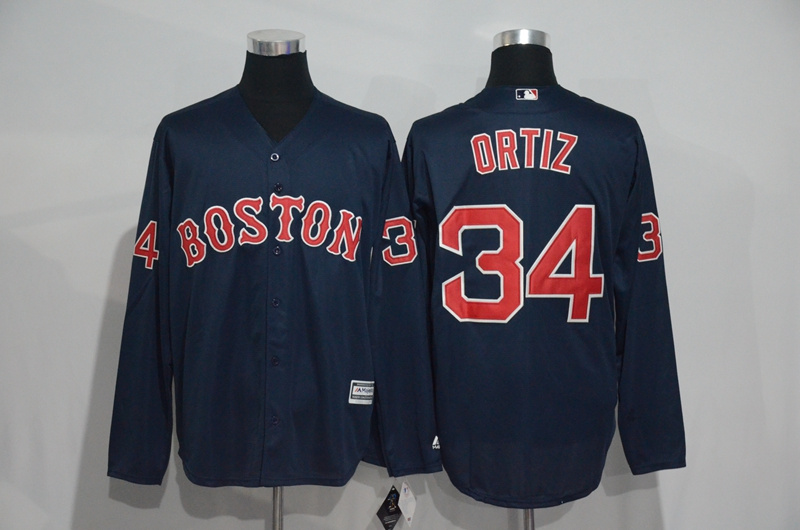 Boston Red Sox 34 David Ortiz blue long sleeves men baseball mlb jersey