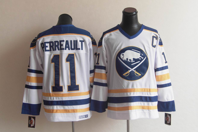 Buffalo Sabres 11 Gilbert Perreault white C patch men ice hockey nhl jerseys