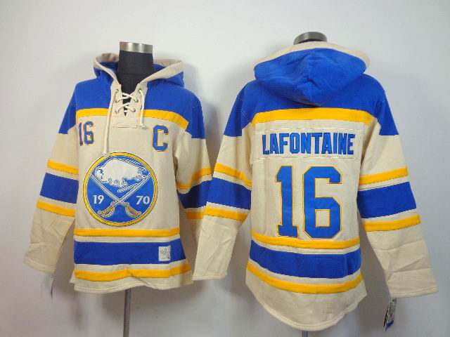 Buffalo Sabres 16 Pat Lafontaine beige blue C patch NHL Hooded Sweatshirt