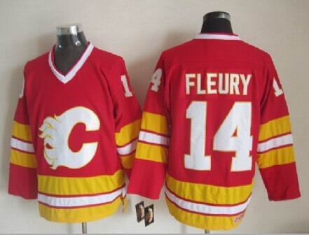 Calgary Flames 14 Theoren Fleury Red Third Throwback CCM men hockey nhl Jerseys