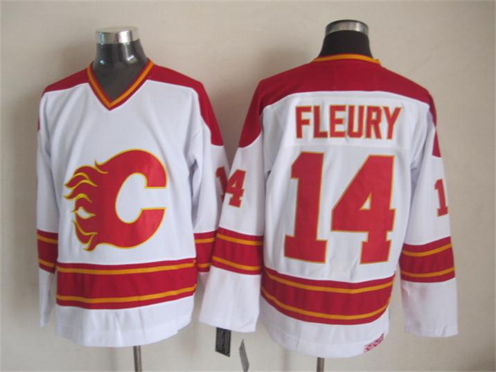 Calgary Flames 14 Theoren Fleury white Third Throwback CCM men hockey nhl Jerseys