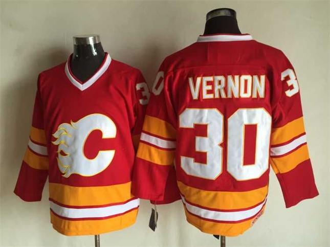 Calgary Flames 30 Mike Vernon CCM Red Throwback men hockey nhl Jersey
