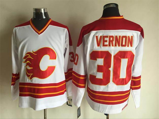 Calgary Flames 30 Mike Vernon CCM white Throwback hockey nhl jerseys