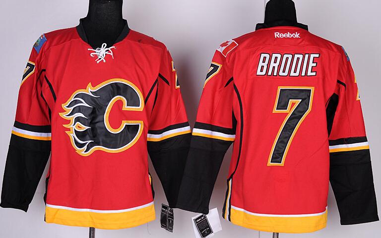 Calgary Flames 7 T. J. Brodie Red nhl men hockey Jersey