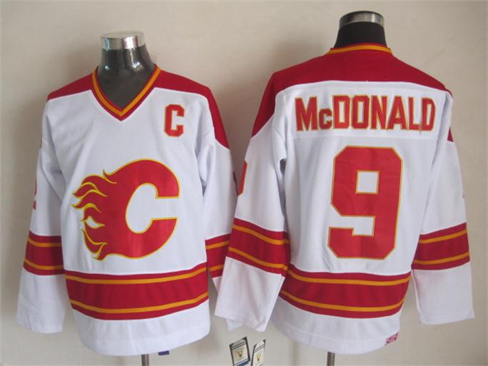 Calgary Flames 9 Lanny McDonald white Third Throwback CCM men hockey nhl Jersey C patch
