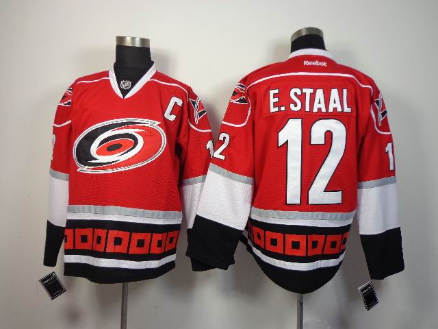 Custom Carolina Hurricanes 12 Eric Staal red men nhl ice hockey jerseys