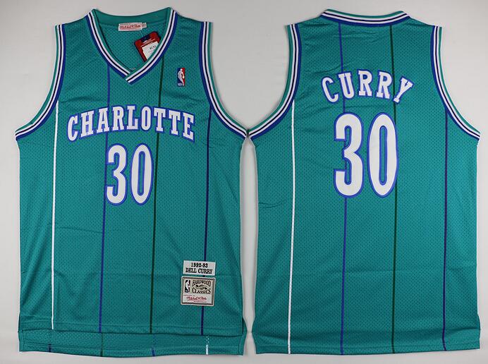 Charlotte Hornets 30 Cody  Dell Curry light green throwback adidas men nba basketball Jerseys