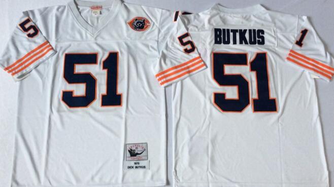 Chicago Bears 51 Dick Butkus white throwback football Jerseys