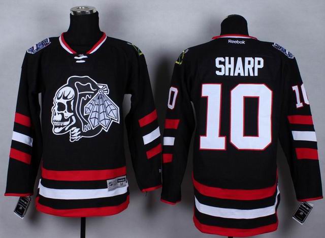 Chicago Blackhawks 10  Patrick Sharp  black ice hockey jerseys