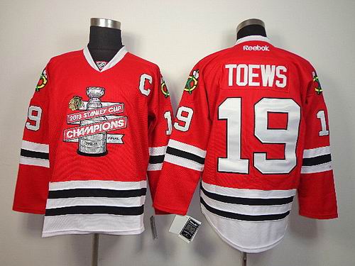 Chicago Blackhawks 19 TOEWS red Reebok 2013  Stanley Cup Final Champions Silver