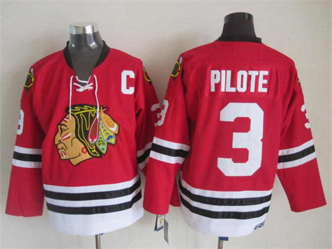 Chicago Blackhawks 3 Pierre Pilote Red Reebok NHL hockey Jerseys C patch