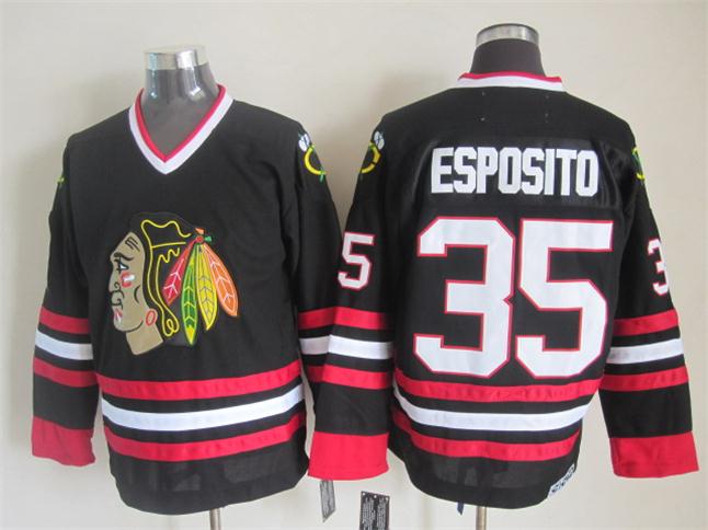 Chicago Blackhawks 35 Tony Esposito CCM black nhl jerseys